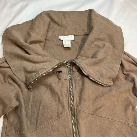 Soft Surroundings Brown Zipper Cowl Neck Tunic Jacket M - Picture 5 of 11
